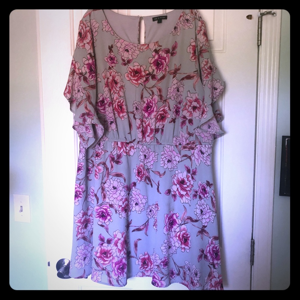 Gray & Pink Floral Dress, 2X